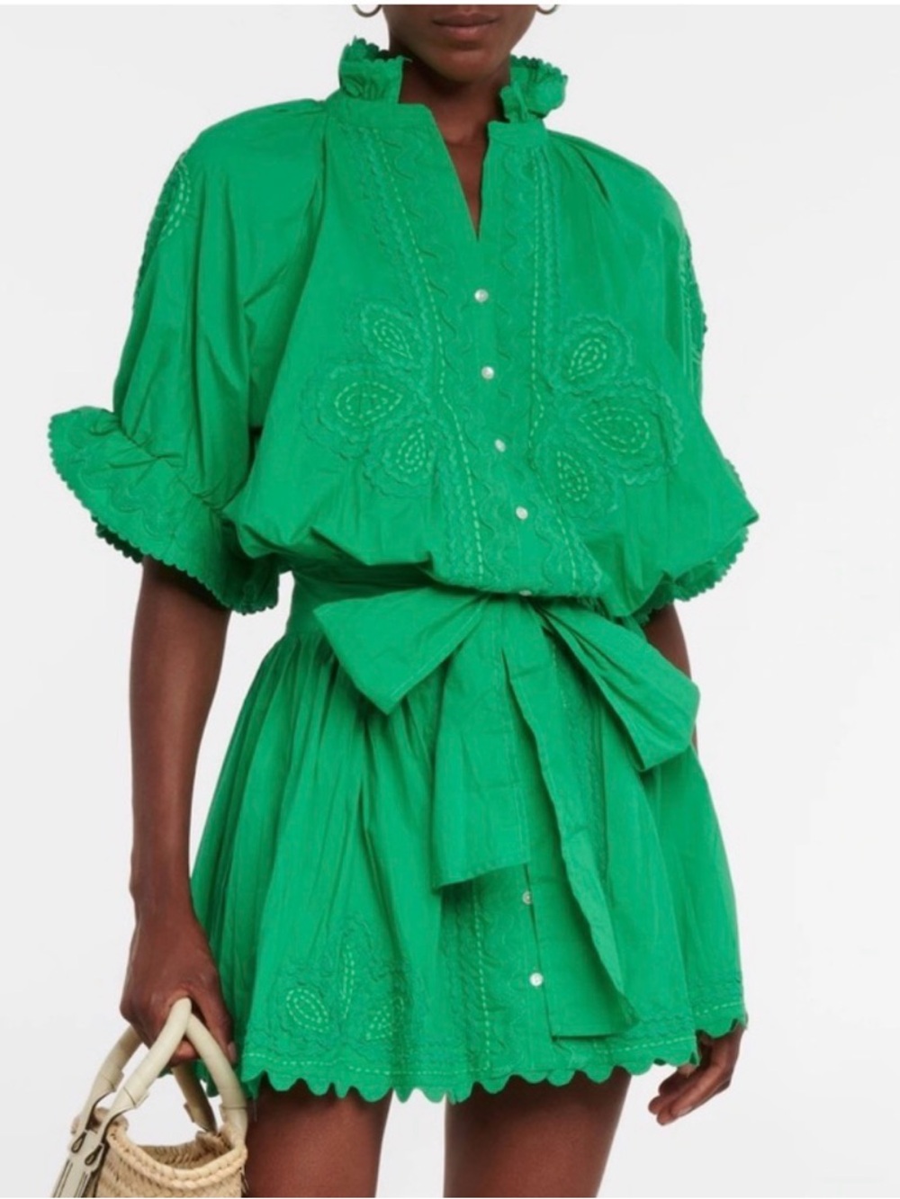 Juliet Dunn beautiful embroidered Blouson Dress Mini | LARGE